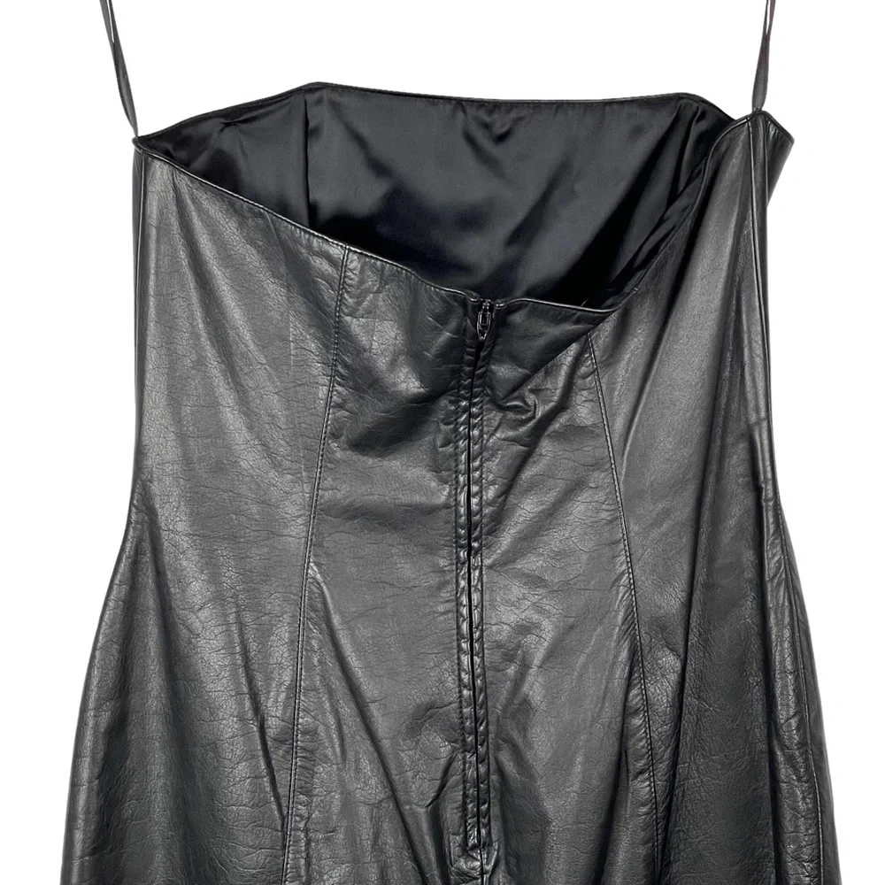 VINTAGE 80S SAMIR ANTONIO RUSPOLI LEATHER STRAPLESS RUFFLE PARTY COCKTAIL DRESS